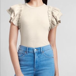 Express Ribbed Ruffle Sleeve Tee